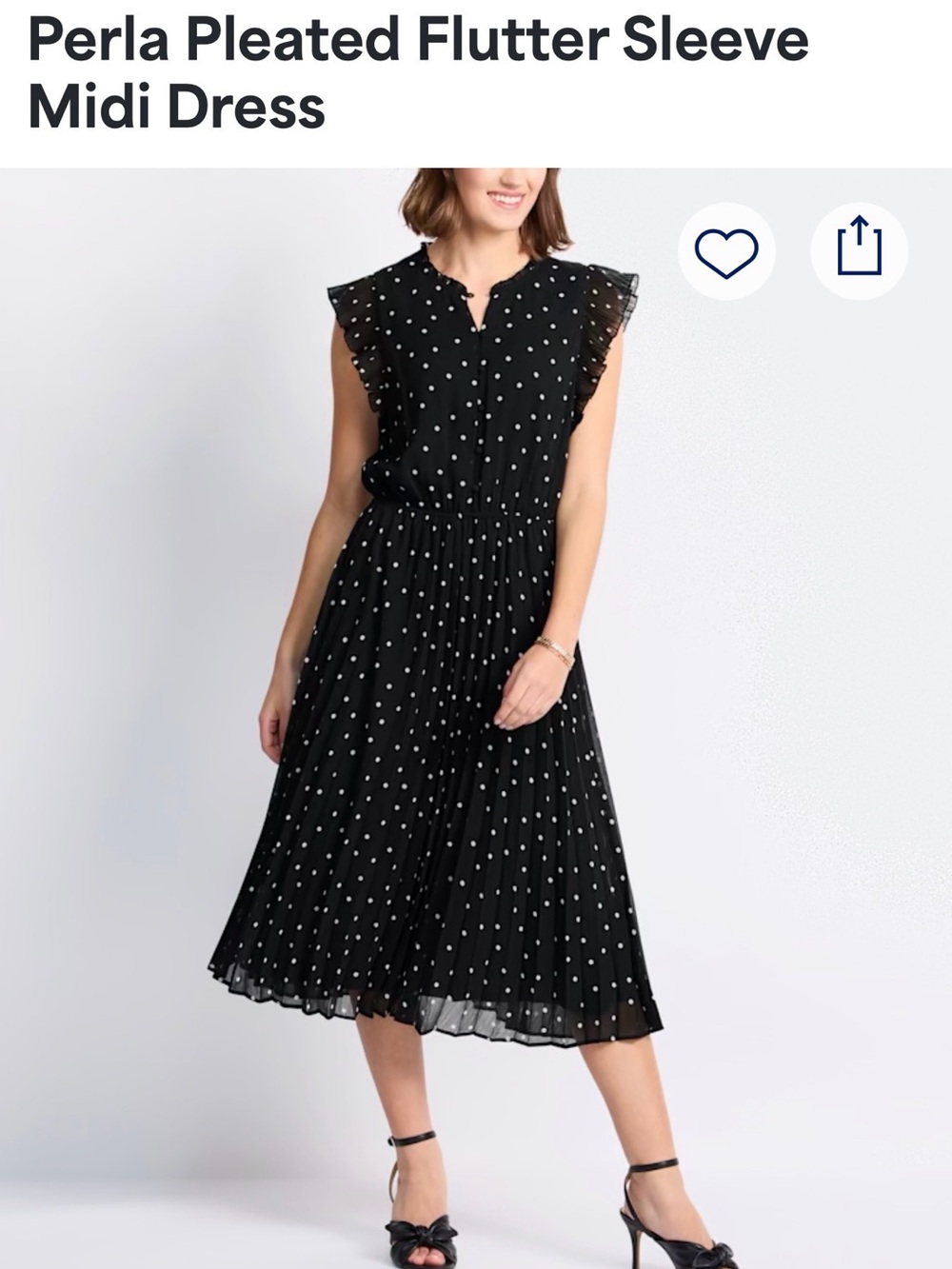 Pleated Flutter Sleeve Midi Dress - Black Polka Dot